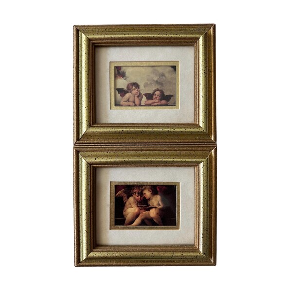 Set of 2 Vintage Framed Cherub Prints • Raphael Angel Art Reproductions Art - Picture 4 of 5